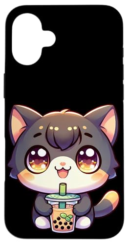 Happy Kawaii Kitten Drinking Boba Tea Hülle für iPhone 16 Plus von Merch Kawaii By LAP