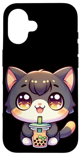 Happy Kawaii Kitten Drinking Boba Tea Hülle für iPhone 16 von Merch Kawaii By LAP