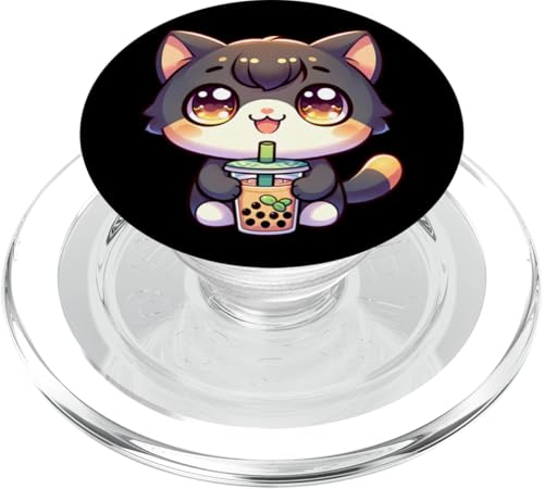 Happy Kawaii Kitten Drinking Boba Tea PopSockets PopGrip für MagSafe von Merch Kawaii By LAP