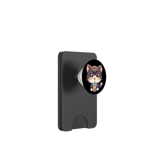 Happy Kawaii Kitten Drinking Boba Tea PopSockets PopWallet für MagSafe von Merch Kawaii By LAP