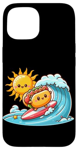 Kawaii Sausage Bun Surfing the Waves Hülle für iPhone 15 von Merch Kawaii By LAP