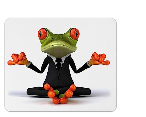 Merchandise for Fans Mauspad/Mouse Pad Textil | Rückseite Kautschuk | rutschfest | 22 x 18 cm |für alle Maustypen |Büro und Gamer| Motiv: 3D Comic Frosch Yoga im Anzug von Merchandise for Fans