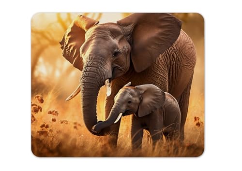 Merchandise for Fans Mauspad/Mouse Pad Textil | Rückseite Kautschuk | rutschfest | 22 x 18 cm |für alle Maustypen |Büro und Gamer| Motiv: Afrikanischer Elefant | 03 von Merchandise for Fans