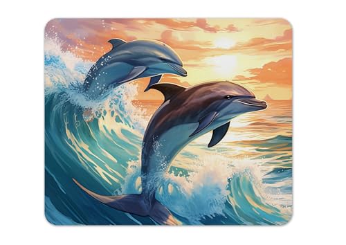 Merchandise for Fans Mauspad/Mouse Pad Textil | Rückseite Kautschuk | rutschfest | 22 x 18 cm |für alle Maustypen |Büro und Gamer| Motiv: Meerestiere Delfine im offenen Ozean | 02 von Merchandise for Fans