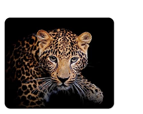 Merchandise for Fans Mauspad/Mouse Pad Textil | Rückseite Kautschuk | rutschfest | 22 x 18 cm |für alle Maustypen |Büro und Gamer| Motiv: Raubkatze Leopard | 01 von Merchandise for Fans