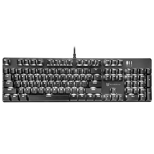 Merdia Mechanische Tastatur, Gaming-Tastatur mit blauem Schalter, kabelgebunden, weiße Hintergrundbeleuchtung, Tastatur, volle Größe, 104 Tasten, US-Layout (schwarz) von Merdia