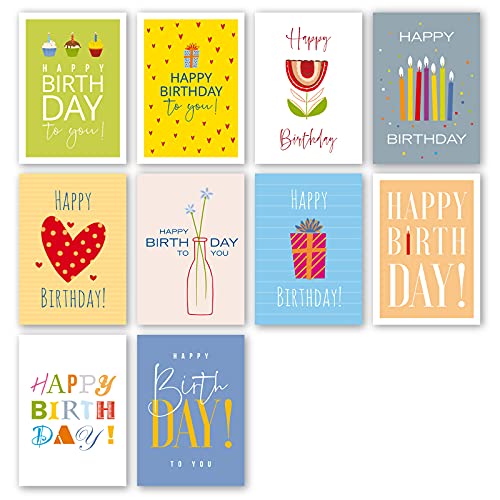Meridian Design Geburtstagskarten, Happy Birthday Klappkarten im 10er Set mit Briefumschlag, Grusskarte zum Geburtstag, 10 Glückwunschkarten in Premium Qualität, kreative Geschenkkarten von Meridian Design