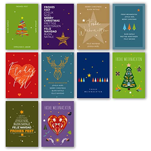 Meridian Design Weihnachtskarten, Klappkarten im 10er Set mit Briefumschlag, Grusskarten zu Weihnachten, 10 Weihnachtskarten in Premium Qualität, kreative Geschenkkarten von Meridian Design