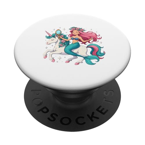 Meerjungfrau reitet süßes Einhorn Jungen Mädchen Männer Frauen Kinder Erwachsene PopSockets Klebender PopGrip von Mermaid Riding A Unicorn Rainbow Shop