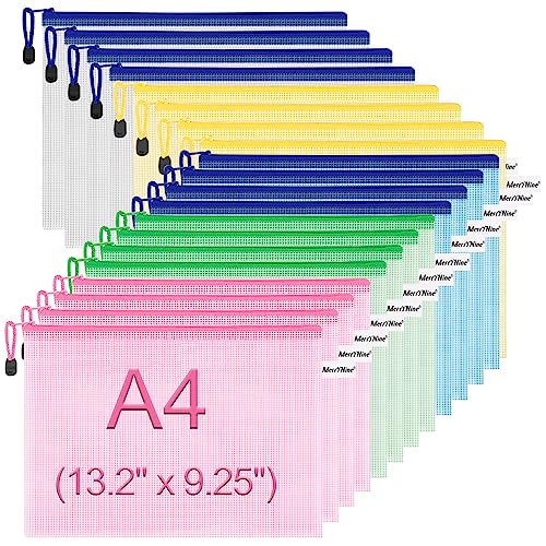 20PCS A4 Zipper Tasche, MerryNine Dokumententasche, Netzstoff, mit Reißverschluss, DIN A4, 5 Farben von MerryNine