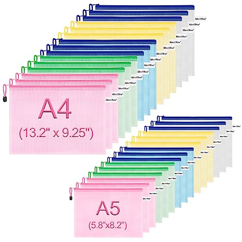A4A5 Zipper Tasche, ‘MerryNine Dokumententasche, Netz-Reißverschluss, A4, A5, jeweils 15 Stück, 5 Farben, Kunststoff, für Büro und Reise, 30 Stück von MerryNine