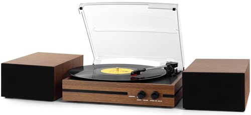 Vintage Vinyl Schallplattenspieler mit Bluetooth, Riemenantrieb, Zwei Stereolautsprecher, LP-Player, 3 Geschwindigkeiten, kabellose Wiedergabe, AUX Kopfhörereingang, Braun Vintage Vinyl Schallplattenspieler mit Bluetooth, Riemenantrieb, Zwei Stereolautsprecher, LP-Player, 3 Geschwindigkeiten, kabellose Wiedergabe, AUX Kopfhörereingang, Braun von Mersoco