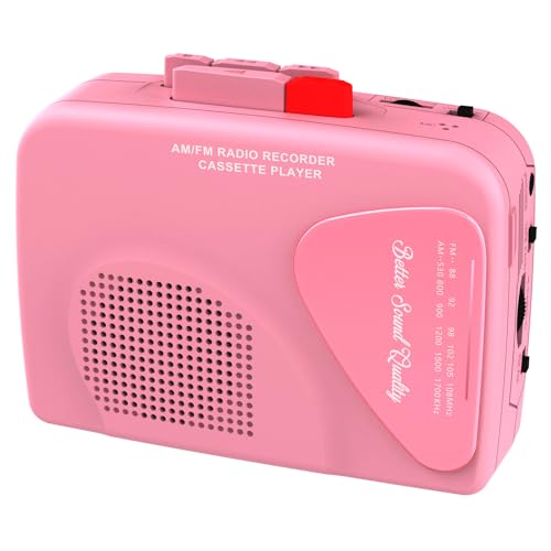 Kassettenrekorder, AM/FM-Radio, Walkmaner Tragbarer Kassettenrekorder, Aufnahme auf Kassette, Integrierter Lautsprecher, Manuelle Aufnahme – T201 (Rosa) von Mersoco