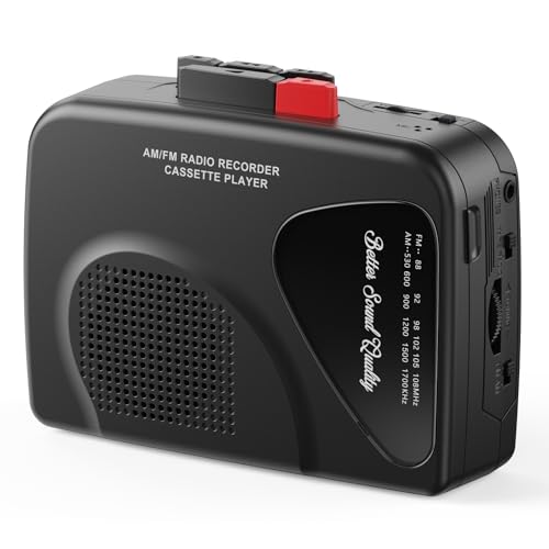 Kassettenspieler/Recorder, AM/FM-Radio,Walkmaner Tragbarer Kassettenspieler, Aufnahme auf Kassette, Eingebaute Lautsprecher, Manuelle Aufnahme, T201(Schwarz) von Mersoco