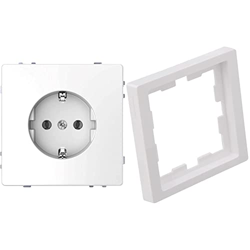 Merten MEG2301-6035 | Schuko Steckdose | System Design Serie | 16A - AC 250 V - Weiß | Made in Germany & Merten MEG4010-6535 | Abdeckrahmen | M-Creativ Design| 1-fach| ABS - 90 x 90mm - Weiß Merten MEG2301-6035 | Schuko Steckdose | System Design Serie | 16A - AC 250 V - Weiß | Made in Germany & Merten MEG4010-6535 | Abdeckrahmen | M-Creativ Design| 1-fach| ABS - 90 x 90mm - Weiß von Merten