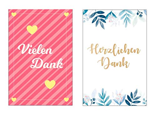 10 Stück (2x5) Premium Dankeskarten (Klappkarten) mit 10 Umschlägen, Danke, Dankeschön, Karten, Dankekarten, Hochzeit, Geburt, Baby, Taufe, Abschied, Geburtstag, Jubiläum von Merz Designkarten