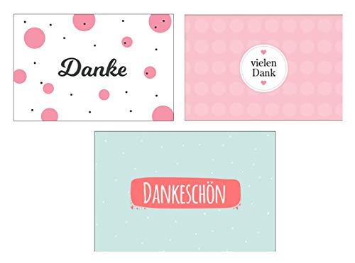 3 Stück Premium Dankeskarten (Klappkarten) mit 3 Umschlägen, Danke, Dankeschön, Karten, Dankekarten, Hochzeit, Geburt, Baby, Taufe, Abschied, Geburtstag, Jubiläum von Merz Designkarten
