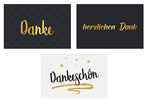3 Stück Premium Dankeskarten (Klappkarten) mit 3 Umschlägen, Danke, Dankeschön, Karten, Dankekarten, Liebe Freundschaft, Hochzeit, Geburt, Baby, Taufe, Abschied, Geburtstag, Jubiläum von Merz Designkarten
