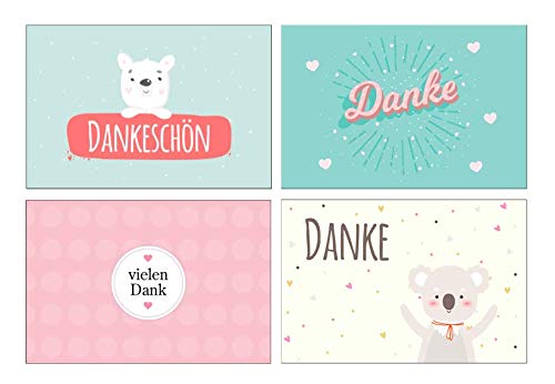 4 Stück Premium Dankeskarten (Klappkarten) mit 4 Umschlägen, Danke, Dankeschön, Karten, Dankekarten, Hochzeit, Geburt, Baby, Taufe, Abschied, Geburtstag, Jubiläum von Merz Designkarten