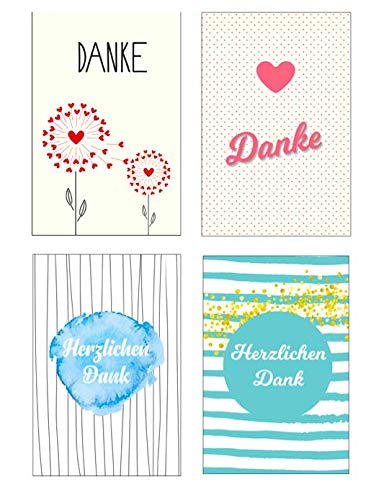 4 Stück Premium Dankeskarten (Klappkarten) mit 4 Umschlägen, Danke, Dankeschön, Karten, Dankekarten, Hochzeit, Geburt, Baby, Taufe, Abschied, Geburtstag, Jubiläum von Merz Designkarten