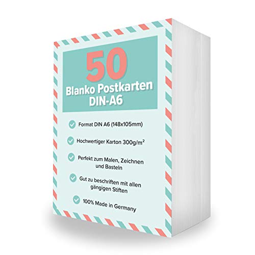 50 Premium Blanko Postkarten weiß, Format A6 (10,5x14,8cm), perfekt zum kreativen Basteln und zum gestalten von persönlichen, individueller Postkarten Grußkarte Postkarte von Merz Designkarten