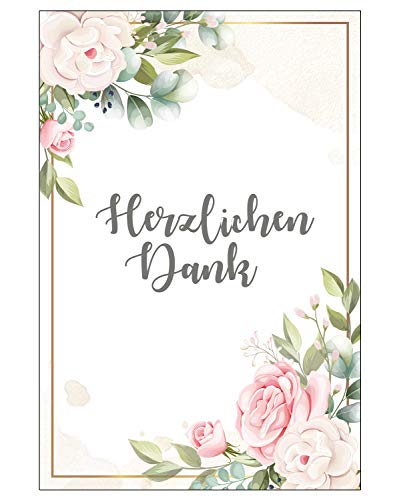 6 Premium Dankeskarten (Klappkarten) mit 6 weißen Umschlägen, Danke, Dankeschön, Karten, Dankekarten, Hochzeit, Geburt, Baby, Taufe, Abschied, Geburtstag, Jubiläum Blumen Blumenmotiv von Merz Designkarten
