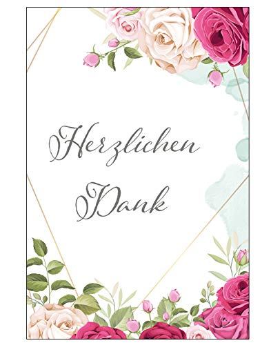 6 Premium Dankeskarten (Klappkarten) mit 6 weißen Umschlägen, Danke, Dankeschön, Karten, Dankekarten, Hochzeit, Geburt, Baby, Taufe, Abschied, Geburtstag, Jubiläum Blumen Blumenmotiv von Merz Designkarten