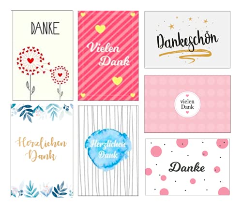 7 Premium Dankeskarten (Klappkarten) mit 7 Umschlägen, Danke, Dankeschön, Karten, Dankekarten, Hochzeit, Geburt, Baby, Taufe, Abschied, Geburtstag, Jubiläum von Merz Designkarten