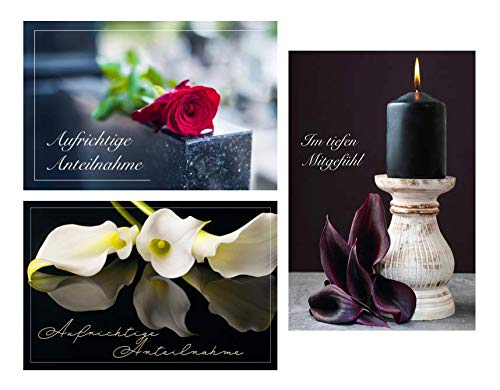 Merz Designkarten 12 (3 x 4 Stück) einfühlsame Premium-Trauerkarten/Beileidskarten im Set mit 12 Briefkuverts - Anteilnahme Trauerkarte, Spruch von Merz Designkarten