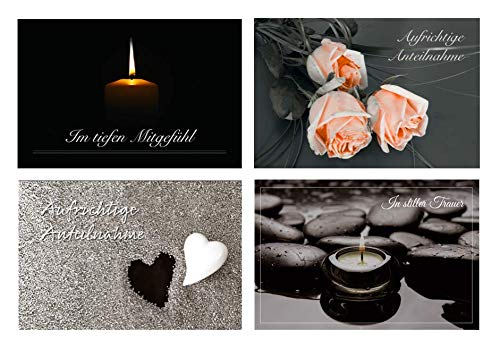 Merz Designkarten - Trauerkarten 12 Stück (3x4) mit 12 Briefkuverts - Anteilnahme, Beileid, Schwarz, Herzen, Somber Elegance von Merz Designkarten
