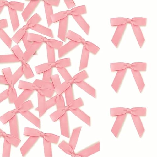 Meseey 100 Stück pastellfarbene Satinschleifen mit Bindeband, 6,3 cm, vorgebunden, farbige Bastelschleifen für Geschenkverpackungen, Korb, Hochzeit, Babyparty, Geburtstag, Party, (Dusty Rose) von Meseey