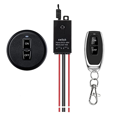 Meskliu 12V Funkschalter,Mini Funkschalter mit Fernbedienung,DC12V/24V/48V 10A Funk Relais Wandschalter,Kabelloser Lichtschalter mit 328ft Long Range für Garagentor, Motor, Markise von Meskliu