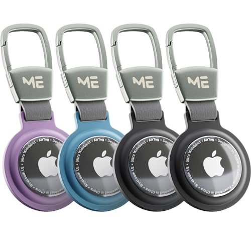 Memsie 4X Apple Airtag Halterung aus Metall – Premium Aluminium Hülle, Airtag Schlüsselanhänger für Apple Airtag – Schlankes Design Airtag Keychain (Lila Blau Schwarz) von Mesmie