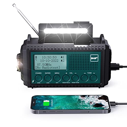 Kurbelradio DAB+/DAB/UKW mit 5000mAh Akku Wiederaufladbare, Notfallradio mit Taschenlampe & Leselicht, Tragbare Camping Radio mit USB Handyladefunktion FM Dynamo, SOS-Alarm für Wandern, Outdoor von Mesqool