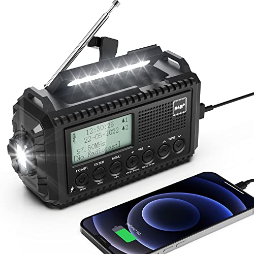 Kurbelradio DAB/UKW, Tragbare Solar Radio mit LED Taschenlampe & Leselicht, DAB+/FM Dynamo Radio IPX4, 5000mAh Wiederaufladbare Notfall Radio und SOS-Alarm Geeignet für Wandern, Camping, Outdoor von Mesqool