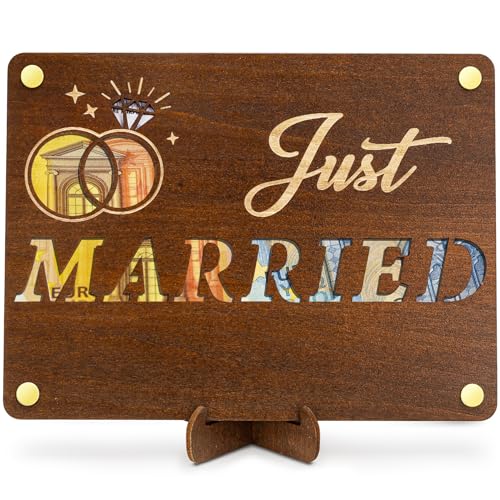 MestectPET Geldgeschenk Hochzeit XL Geldgeschenk aus Holz - Just Married Geldgeschenke Verpackung mit Hochzeitskarte Hochzeitsgeschenk für Brautpaar Geld Hochzeit Geschenk von MestectPET