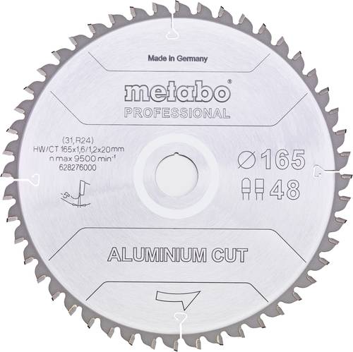 Metabo Aluminium Cut Professional 628276000 Kreissägeblatt 165 x 20 x 1.2mm Zähneanzahl: 48 1St. Metabo Aluminium Cut Professional 628276000 Kreissägeblatt 165 x 20 x 1.2mm Zähneanzahl: 48 1St. von Metabo