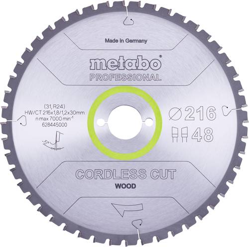 Metabo CORDLESS CUT WOOD 628444000 Kreissägeblatt 216 x 30 x 1.2mm Zähneanzahl: 28 1St. von Metabo