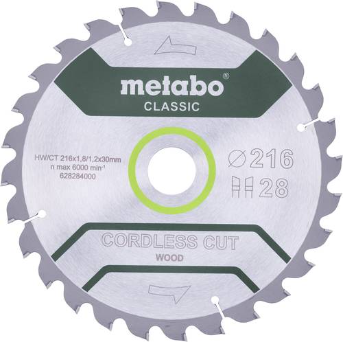 Metabo CORDLESS CUT WOOD CLASSIC 628284000 Kreissägeblatt 216 x 30 x 1.2mm Zähneanzahl: 28 1St. von Metabo