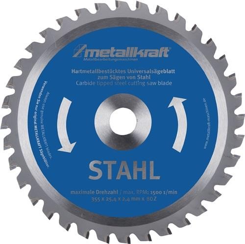 Metallkraft Metallkreissägeblatt STA D.355mm B.2,4mm HM Bohrungs-D.25,4mm Z.80 von Metallkraft