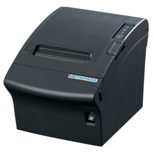 Metapace T-3III, Cutter, USB, Ethernet, Kit (USB), schwarz Bondrucker, Thermodirekt, Auflösung: 7 Punkte/mm (180 dpi), Medienbreite (max): 80 mm, Druckbreite (max.): 72 mm, Geschwindigkeit (max.): 300 mm/Sek, Cutter, optischer Sensor, Anschluß: USB, Ethernet, inkl.: Kabel (USB), Netzteil, Netzkabel (EU), Reinigungsstift, Bonrolle, Buzzer, Spritzwasser Abdeckung, QSG, Farbe: schwarz (META-T3IIIBUES) von Metapace