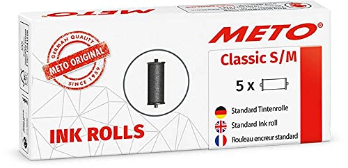 METO Farbrollen für METO Classic S & M / ProLine S & M, Profi Handauszeichner 9506060 (für 26 x 12 mm & 26x16 mm Etiketten) 5 Stück, schwarz von Meto