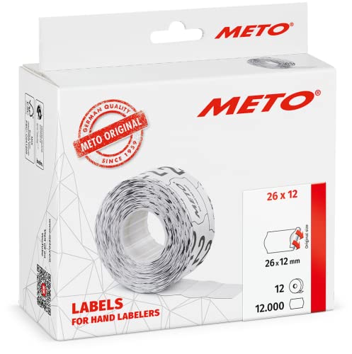 Meto Etiketten für Handauszeichner (26x12 mm, 1-zeilig, 12.000 Stück, weiß, permanent haftend, für Meto, Hutner, Avery, Contact, Sato, Tovel etc.) von Meto