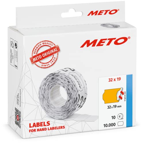 Meto Etiketten für Handauszeichner (32 x 19 mm, 2-zeilig, 10.000 Stück, fluor orange, permanent haftend, für METO, Contact, Sato, Avery, Tovel, Samark etc.) von Meto