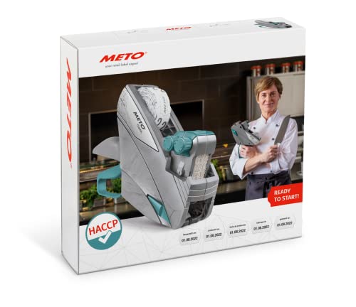 Meto HACCP Kit, Handauszeichner Set Lebensmittel Kennzeichnung (2-zeilig, 20-stellig für 26x16 mm Etiketten) Preisauszeichner silber teal von Meto