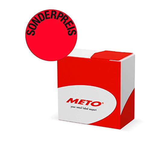 Meto Original Aktionsetiketten - Sonderpreis - in Spenderbox (50 mm, rund, Fluor Rot, Permanent, 750 Etiketten, Haftetiketten ), Klein von Meto
