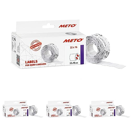 Meto Preisauszeichner Etiketten (22x16 mm, 2-zeilig, 6.000 Stück, weiß, permanent, Preisetiketten für Meto, Contact, Sato, Avery, Tovel, Samark etc.) (Packung mit 4) von Meto