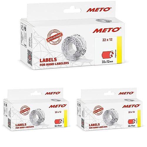 Original Meto Etiketten für Preisauszeichner (22x12 mm, 1-zeilig, 6.000 Stück, permanent, fluor rot, Preisetiketten für Meto, Contact, Sato, Avery, Tovel, Samark etc.) (Packung mit 3) von Meto