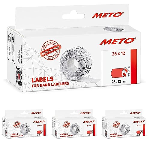 Original Meto Etiketten für Preisauszeichner (26x12 mm, 1-Zeilig, 6.000 Stück, fluor rot, permanent, Preisetiketten für Meto, Hutner, Avery, Contact, Sato, Tovel etc.) (Packung mit 4) von Meto