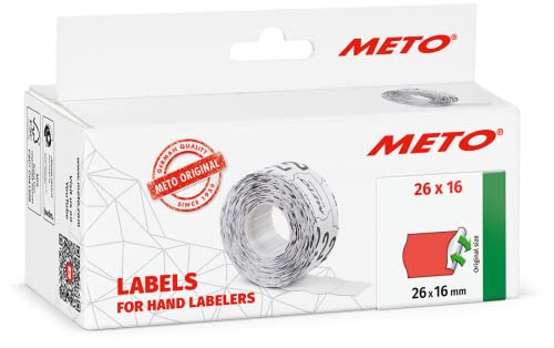 Original Meto Preisauszeichner Etiketten (26x16 mm, 2-zeilig, 6.000 Stück, fluor rot, wiederablösbar, Preisetiketten für Meto, Contact, Sato, Avery, Tovel, Samark etc.) von Meto